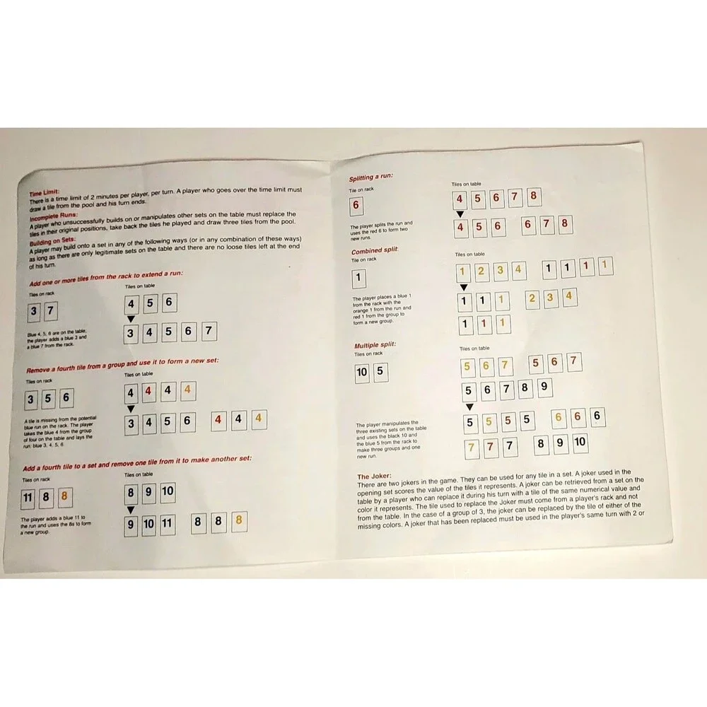 Deluxe Edition Rummikub 1997 Instructions Only Original Rules Booklet
